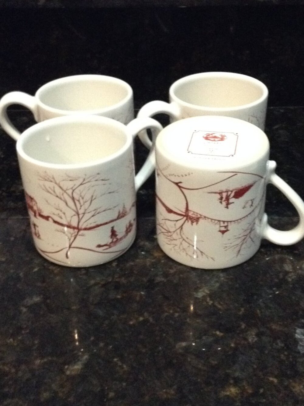 NWOT (4) Juliska Country Estate Mugs "Winter Frolic" 12 oz Collectible Quality